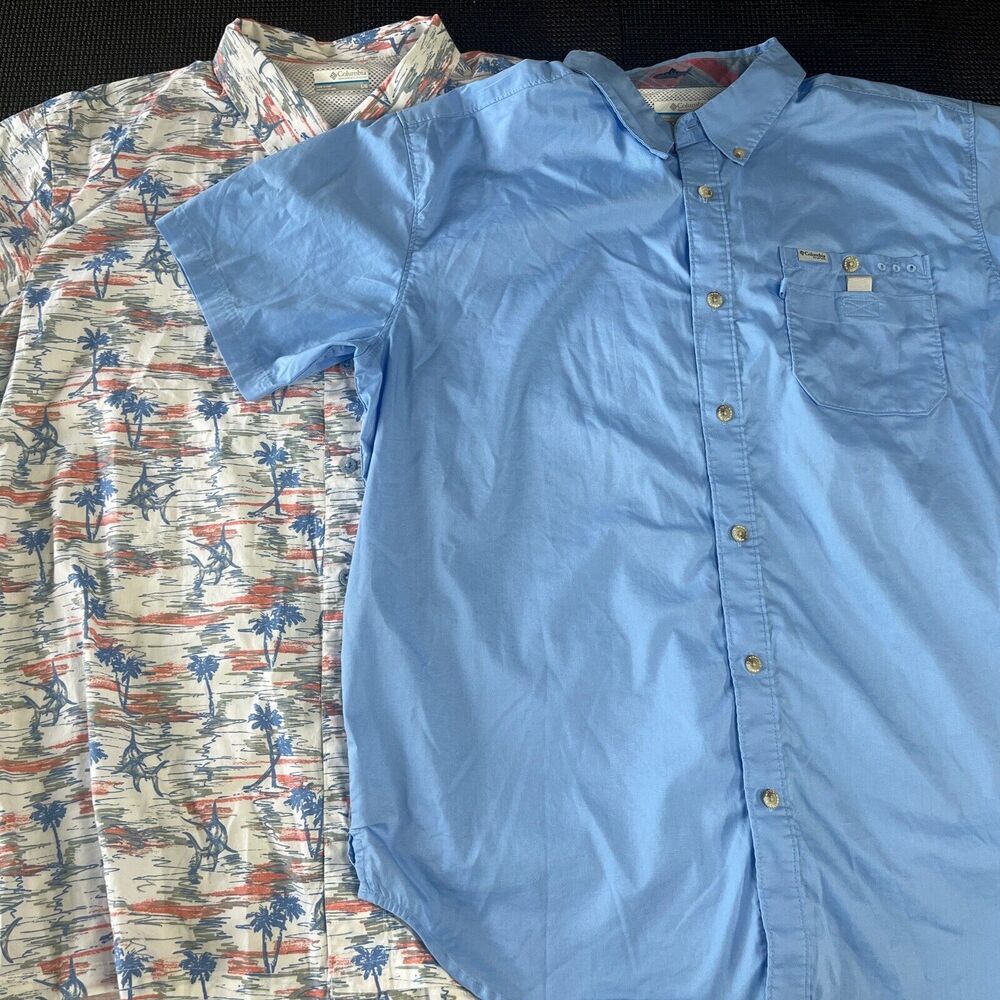 Lot of (2) Columbia PFG Mens Button Down Fishing Shirt Large‎ Vented